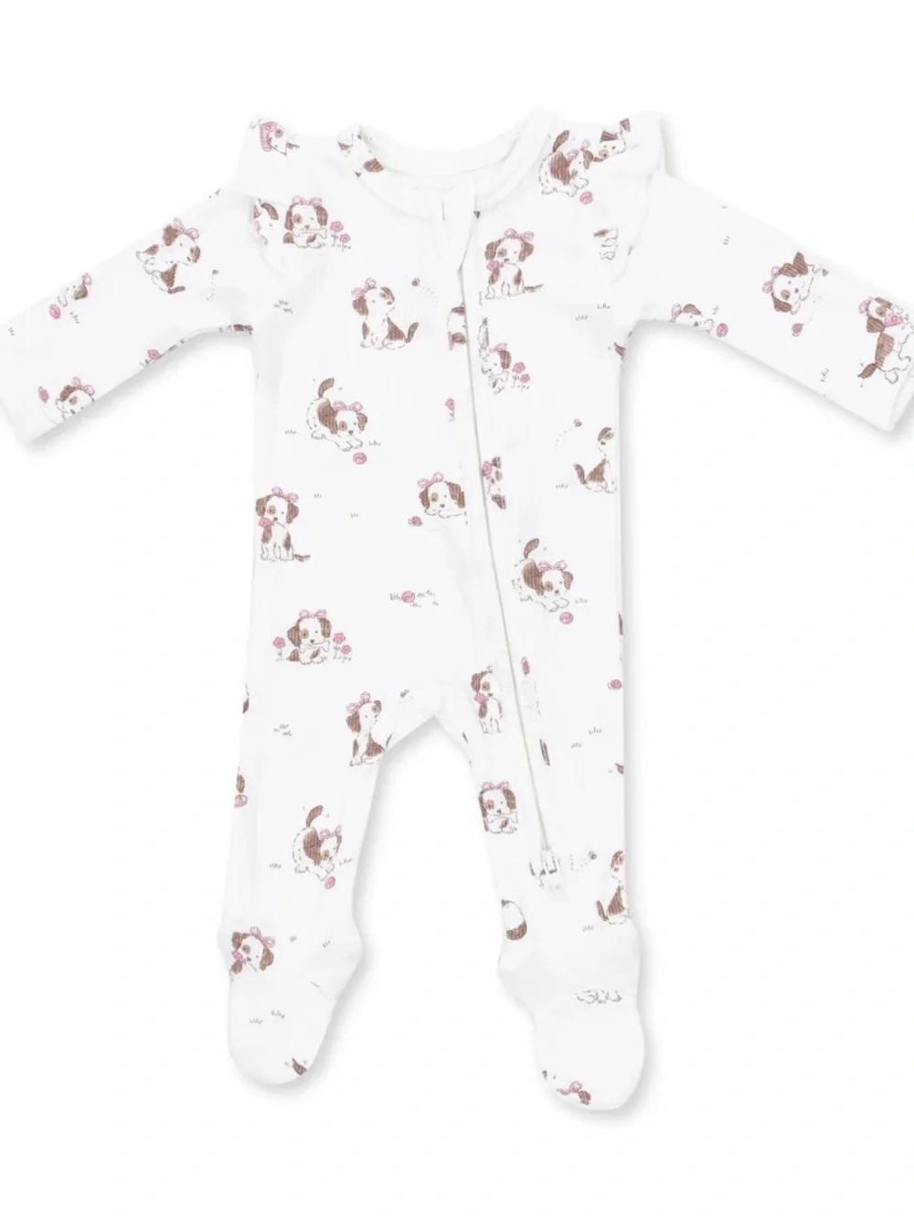 Angel Dear Pink Puppy Dog Ruffle Sleeve Footie 0-3 3-6 6-9 months